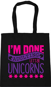 Let's Be Unicorns Quote Tote Shopping/Gym/Beach Bag | Black