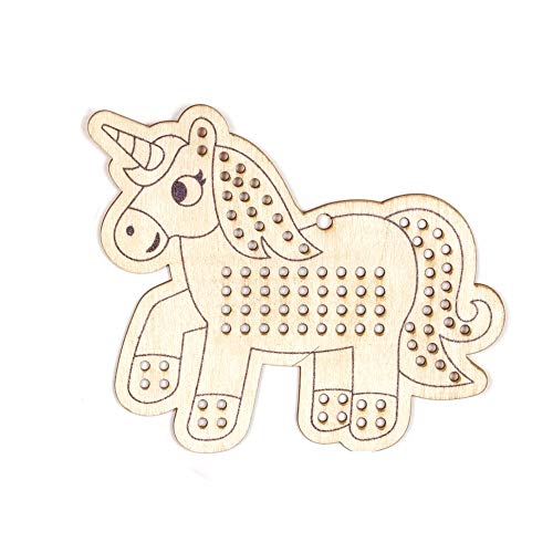 Baker Ross Unicorn Wooden Cross Stitch Decoration Kits, Arts and Crafts for Kids (Pack of 5)