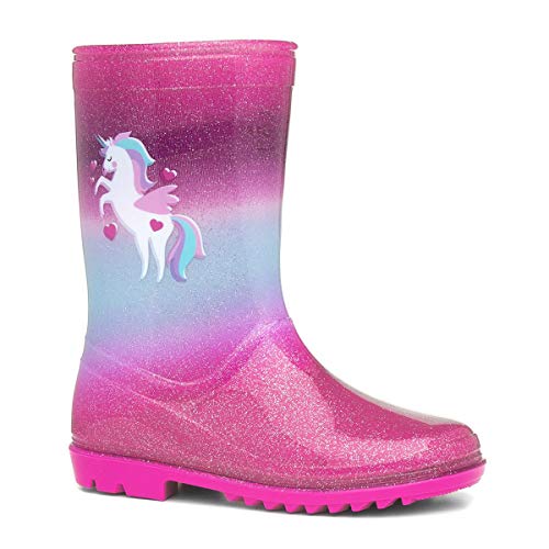 Kids Pink & Blue Unicorn Glitter Wellington Boot | Child | Zone