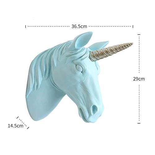 Barm Unicorn wall mount unicorn head fake resin sculpture animal head wall decoration, ready to hang blue 14.5x29x36.5cm (6x11x14inch)