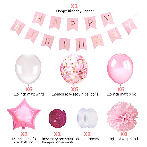 Birthday Decorations Girls Pink, Banner, Balloons, Pompoms, Tassels | Unicorn Themed Party