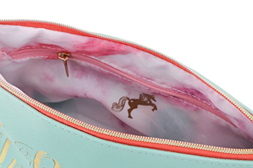 Lined unicorn turquoise make up bag