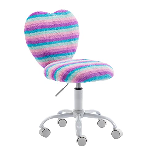 Wahson | Faux Fur Kids Swivel Chair | Unicorn Style Stripy Computer Chair | Girls Bedroom