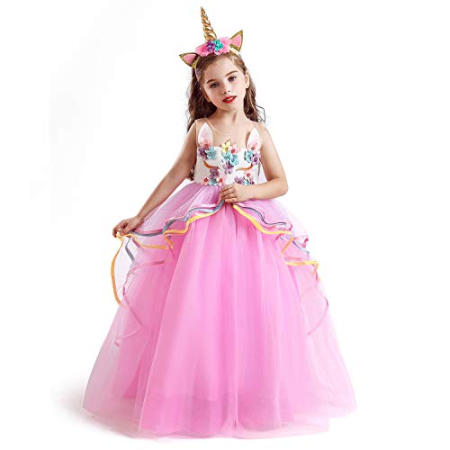 Girls Unicorn Dress | Fancy Costume With Headband | Pink