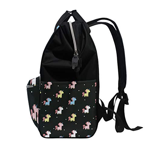 Unicorn Nappy Changing Bag Backpack with Large Capacity- Black