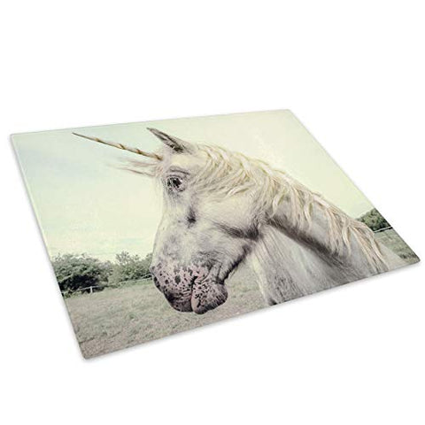 Fantasy White Unicorn | Glass Chopping Board | Kitchen Worktop Protector