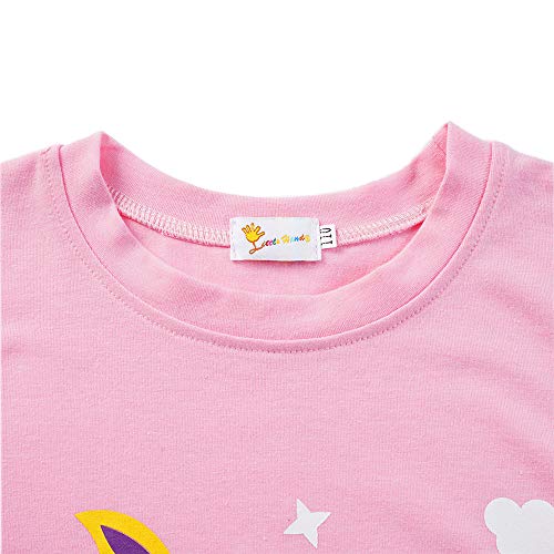 Little Hand Girls Pyjamas Set Unicorn Print Girls Pjs Short Sleeve Cotton Sleepwear Tops Shirts & Pants, 2 Unicorn/Pink, 6-7 Years