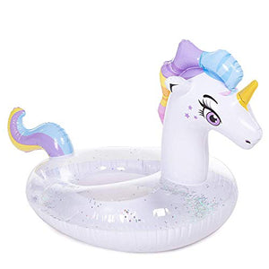 Unicorn Inflatable Pool Float With Glitter | For Kids (51” x 33.5” x 32.5”)