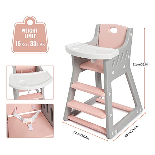 Grey and Pink Baby Highchair 6-36 Months (max. 15 kg)