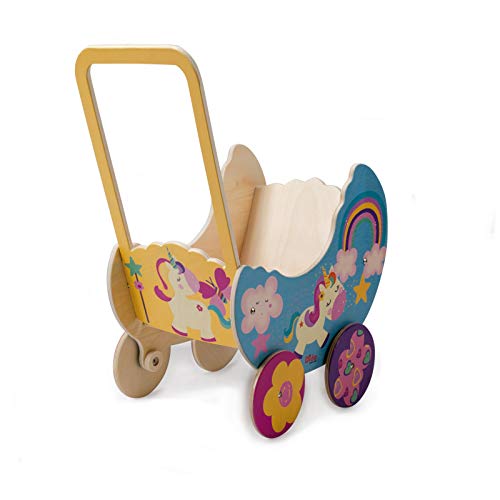 Unicorn Dolls Pram | Wooden | Colourful