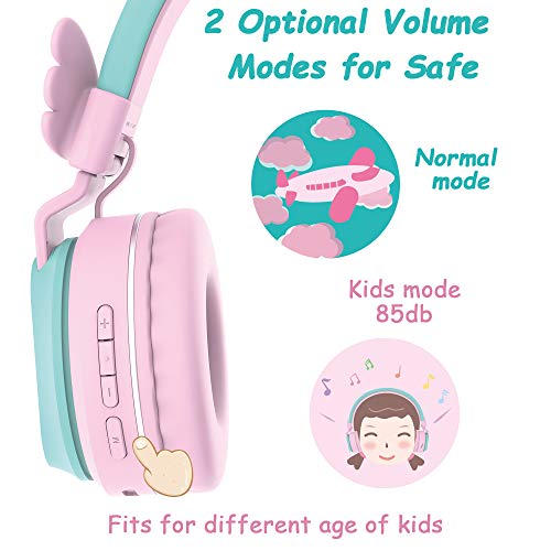 Cute Unicorn Wings Headphones | Wireless Bluetooth Compatible For iPad/iPhone/PC/School (Pink&Green)