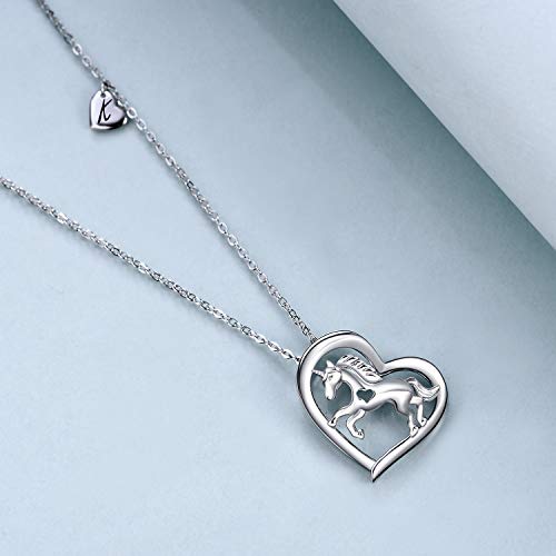 925 Sterling Silver Unicorn Heart Necklace 