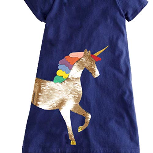 Girls Unicorn Short Sleeved Dress | Navy 