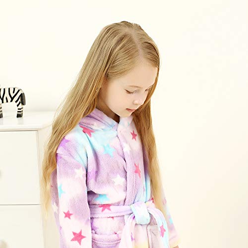Soft Unicorn & Stars Hooded Bathrobe- Dressing Gown - For Kids - Pink & Purple