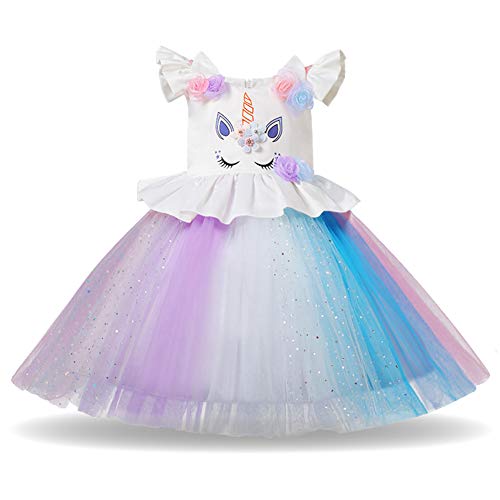 Unicorn Costume Cosplay Fancy Dress Kids Birthday Party Outfit with Headband for Wedding Bridesmaid Evening
