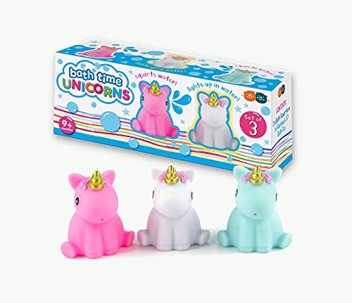 Set Of 3 | Unicorn Bath Time Toy Water Squirters | LED Light Up Unicorn Toy