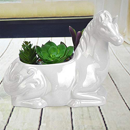 Shiny Unicorn Planter Pot Figurine Plant Holder Ceramic Garden Outdoor