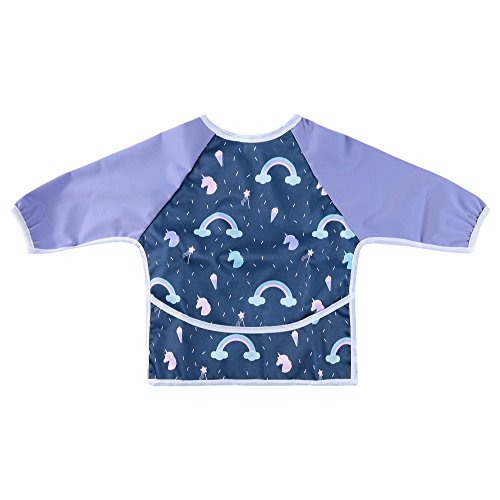 Unicorn & Rainbow Long Sleeved Bib Waterproof Bibs with Pocket | Baby and Toddler | 6 to 24 Months