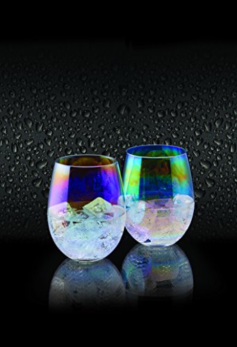 BarCraft Rainbow-Pearl Iridescent Tumbler Glasses, 600 ml (Set of 2)