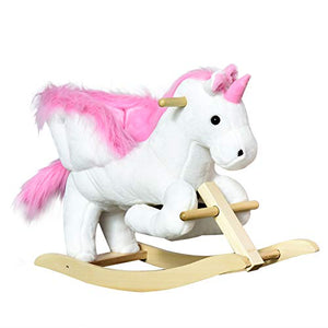 Kids Wooden Plush Ride On Unicorn Rocking Horse Chair Toy With Music | Gift 