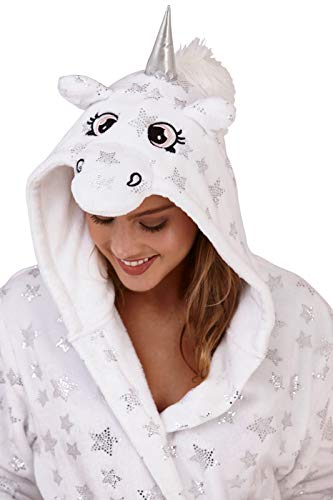 Stars & Unicorn Design Women's Dressing Gown White