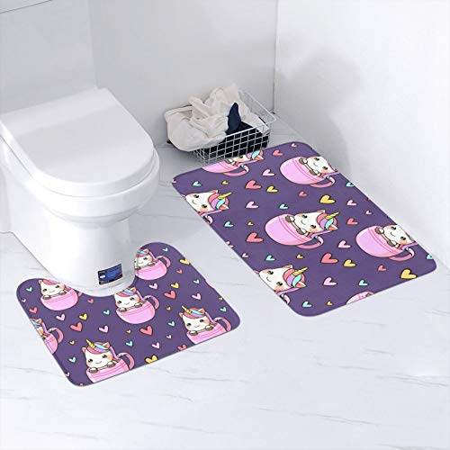 Set Of 2 Cute Unicorn Non Slip Bathroom Rugs | Purple