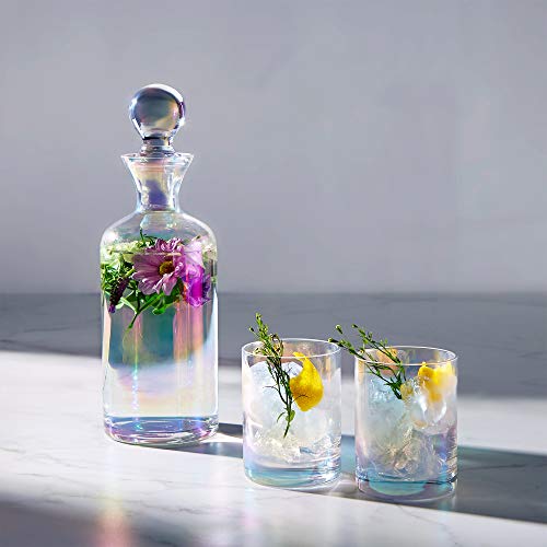 Beautify Glass Decanter and Tumbler Gift Set - Iridescent Gin/Wine/Whisky Decanter - Rainbow Pearl Decanter Gift for Her - Decanter Gift Set
