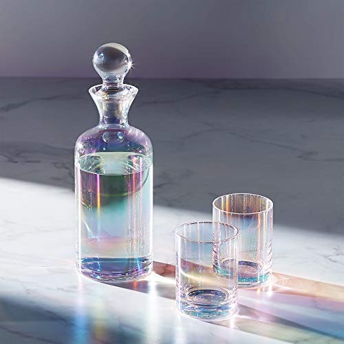 Beautify Glass Decanter and Tumbler Gift Set - Iridescent Gin/Wine/Whisky Decanter - Rainbow Pearl Decanter Gift for Her - Decanter Gift Set