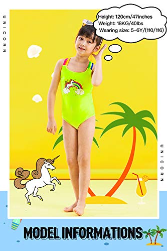 IKALI Girls Unicorn Swimming Costume One Piece, Fluorescent