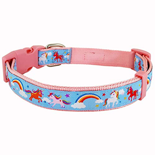 Cute Unicorns & Rainbows Pink Dog Collar 