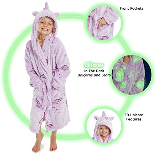 Kids Unicorn Dressing Gown | Hooded Super Soft Bathrobe for Boys, Girls | Purple Unicorn