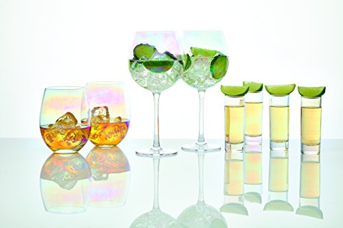 BarCraft Rainbow-Pearl Iridescent Tumbler Glasses, 600 ml (Set of 2)