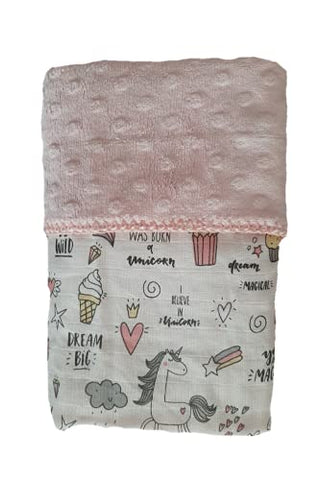 Pink Unicorn Muslin Cloth | Fluffy Pink Blanket 