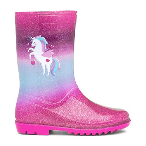 Kids Pink & Blue Unicorn Glitter Wellington Boot | Child | Zone 