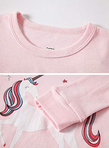 Girls Pyjamas Set Summer Toddler Clothes 100% Cotton Sleepwear Animal Printed Pink Nightwear Long Short Sleeve PJs 2 Piece Outfit for Kids Age 1-8 Years (08 Unicorn, 1-2 Years)