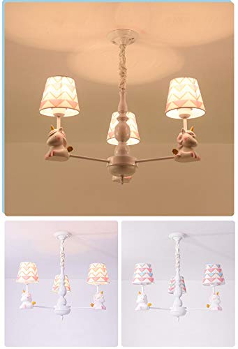 Cartoon Unicorn Kids Ceiling Light, Chandelier Pendant Lamp 3 Light E27 with 1x Cute Table Lamp Geometric Shades