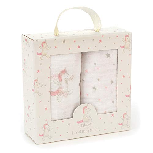 Jellycat – Set of Unicorn Muslins and Stars for Baby Cotton 70 x 70 cm- Baby Gift Pack
