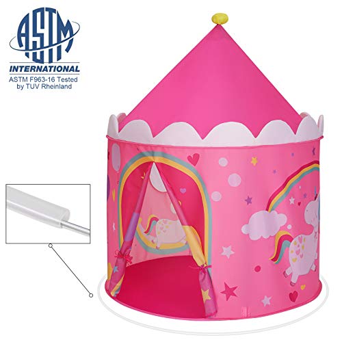 Unicorn Princess Castle Play Tent for Toddlers, Kids, Pop Up Play House, Gift for Kids, Indoor and Outdoor, Carry Bag, Pink