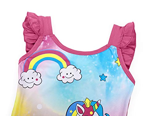 Jurebecia Girls One Piece Pink Unicorn Swimsuit Ruffle Sleeve