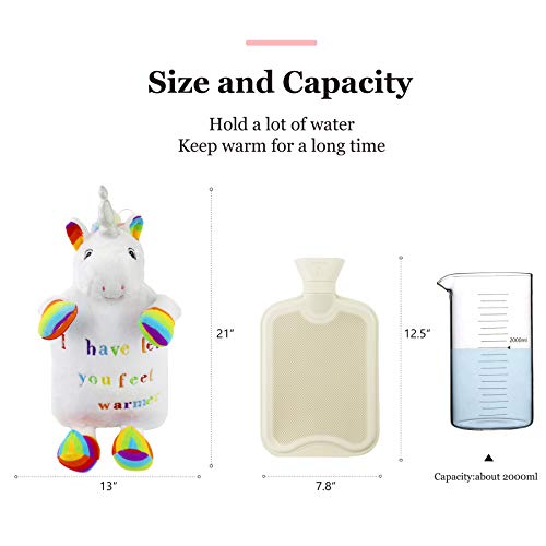 Rainbow Unicorn Hot Water Bottle With Cover | Multi-Coloured