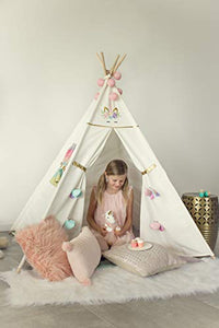 Unicorn embroidered teepee tent for kids white 