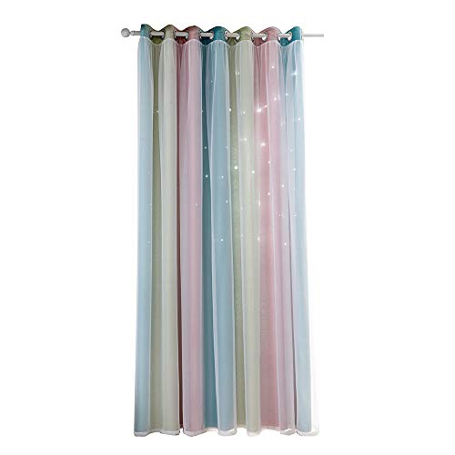Star Blackout Curtain | Double Layer Star Window Curtain 1 PANEL | Pastel Rainbow | Festnight