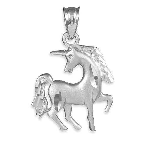Diamond Cut Silver Unicorn Charm Pendant Necklace 