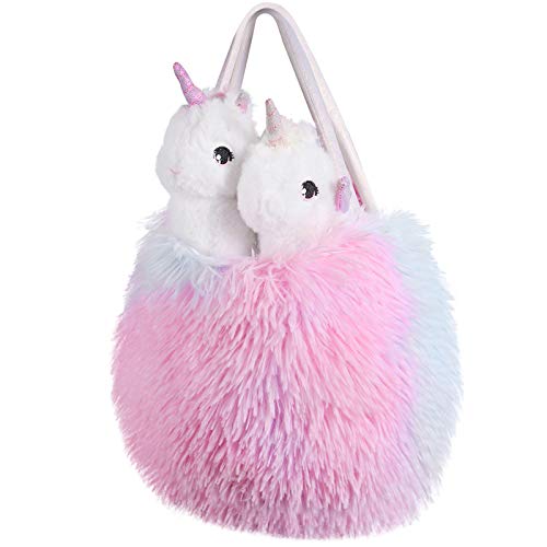 Fluffy Cuddly Unicorn Toy In Handbag 