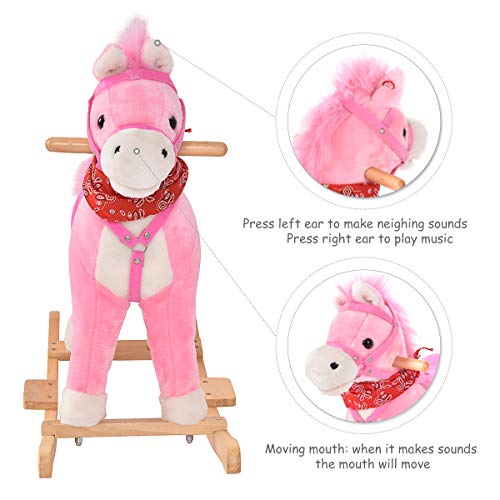 Unicorn Rocking Horse with Music Function, Handle Grip, Active Mouth, Wagging tail, 40KG Capacity, Kids & Children Traditional Toy (Pink)