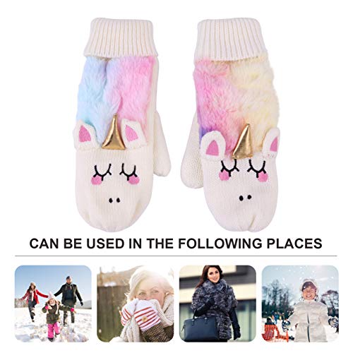 Unicorn Faux Fur Mittens For Kids