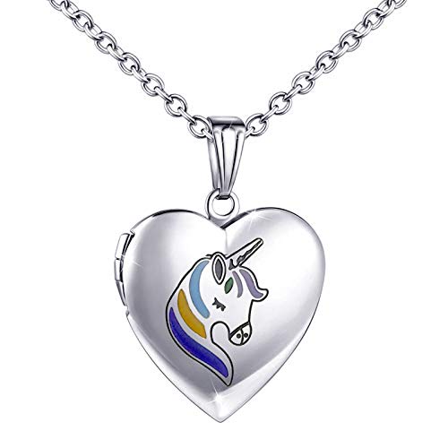 Unicorn Locket Necklace | Heart Shaped | Photo Memory Locket | Pendant | Unicorn Gift