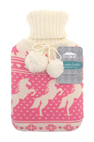 Pink & Cream Knitted Hot Water Bottle Unicorn Design