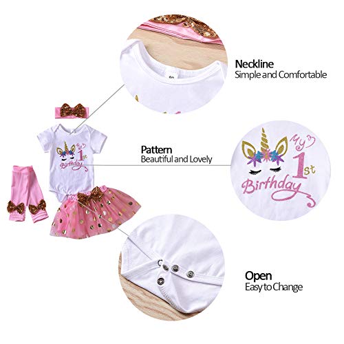 Cute Pink Unicorn Onesie Tutu 1st/ 2nd Birthday Outfit Dress | 4 Pieces