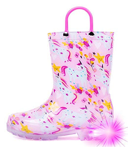 Girls Light Up Wellies | Unicorns | Wellington Boots | Pink 